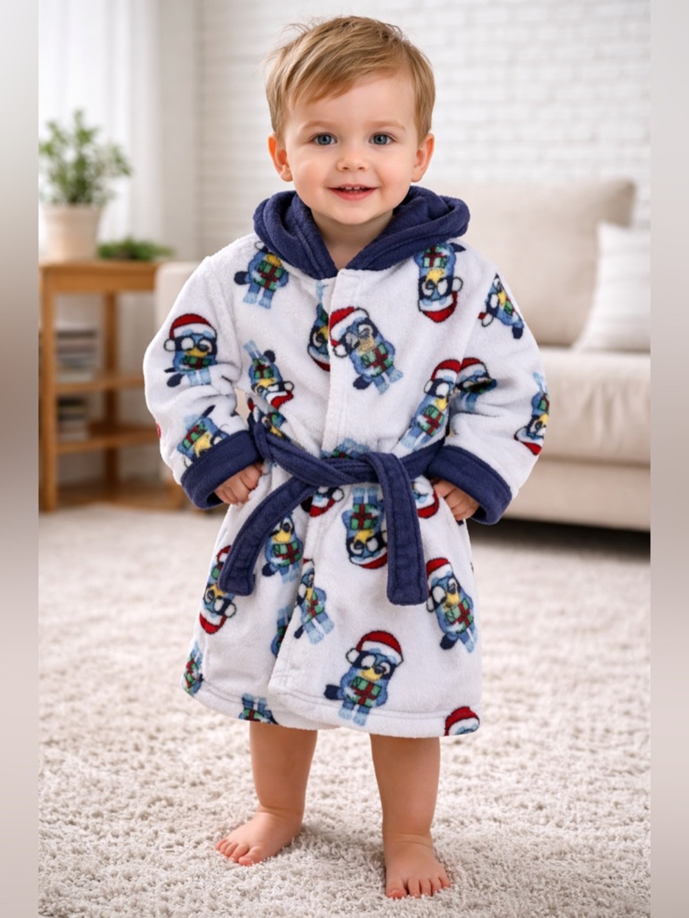 Bluey Toddler Size 2T/3T Plush Hooded Robe Housecoat Hooded Festive Christmas